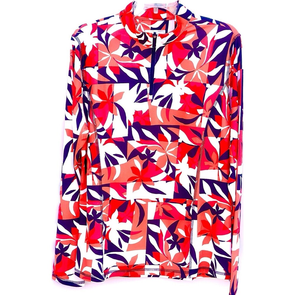 Callaway Weather Series Women's XL Floral 1/4 Zip Mock Neck Long Sleeve Polo